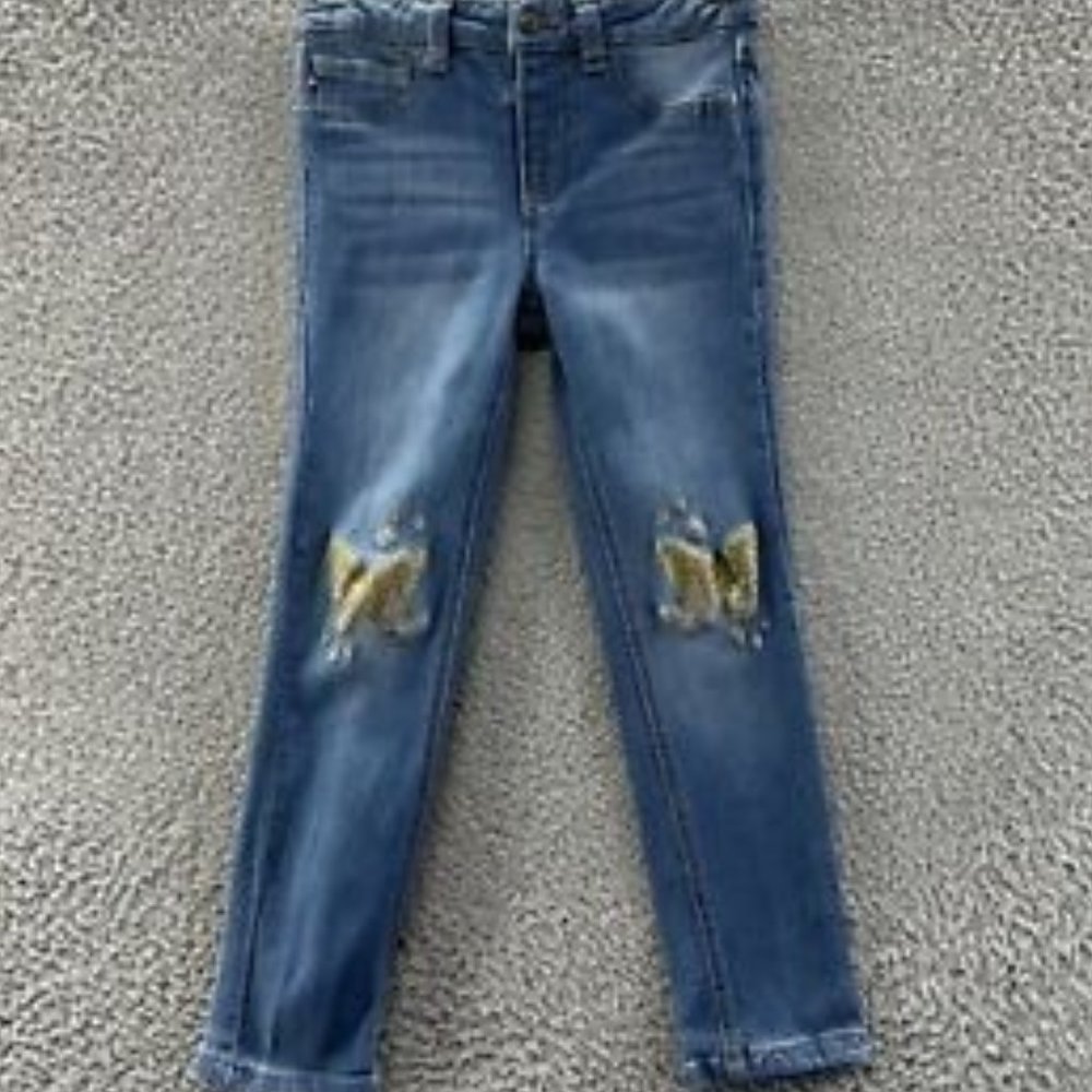 VIGOSS‎ Jeans Girls Size 5 Blue Denim Glittered Butterfly Knee's Skinny Jeans